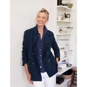 FRANK & EILEEN Sz L Large Navy Blue Belfast Fleece English Peacoat Jacket